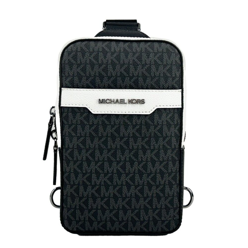 NEW Michael Kors Cooper Medium Signature PVC Sling Backpack Black & White